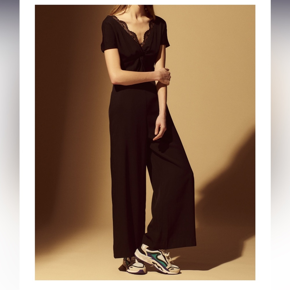 Sandro Edouarde Wide Leg Jumpsuit with Lace NWT